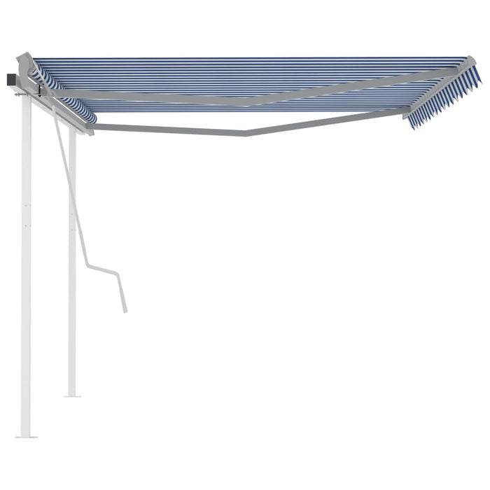 Tenda da Sole Retrattile Manuale con Pali 4x3 m Blu e Bianca 3069936