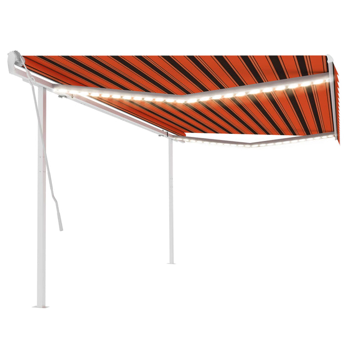 Tenda da Sole Retrattile Manuale con LED 5x3 m Arancio Marrone
