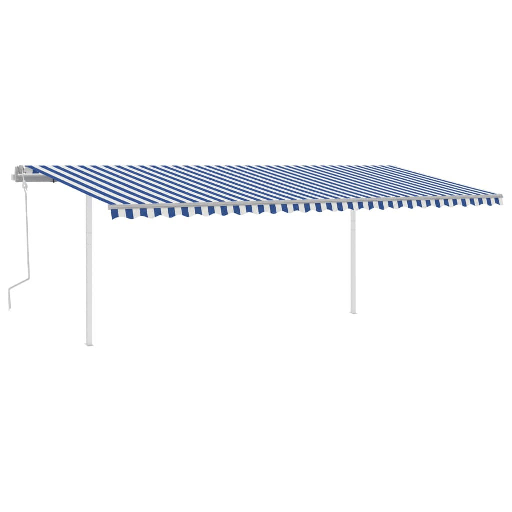 Tenda da Sole Retrattile Manuale con Pali 6x3m Blu e Bianca 3069996