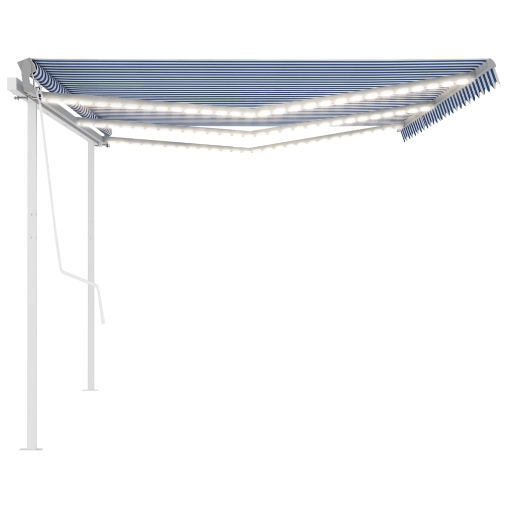 Tenda da Sole Retrattile Manuale con LED 6x3 m Blu e Bianco 3070001