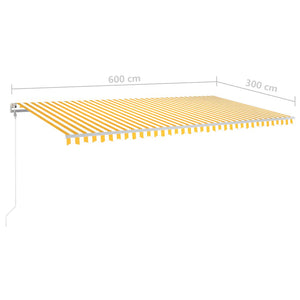 Tenda da Sole Retrattile Manuale e LED 6x3 m Gialla Bianca 3070003