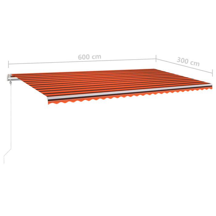 Tenda da Sole Retrattile Manuale con LED 6x3m Arancione Marrone 3070005