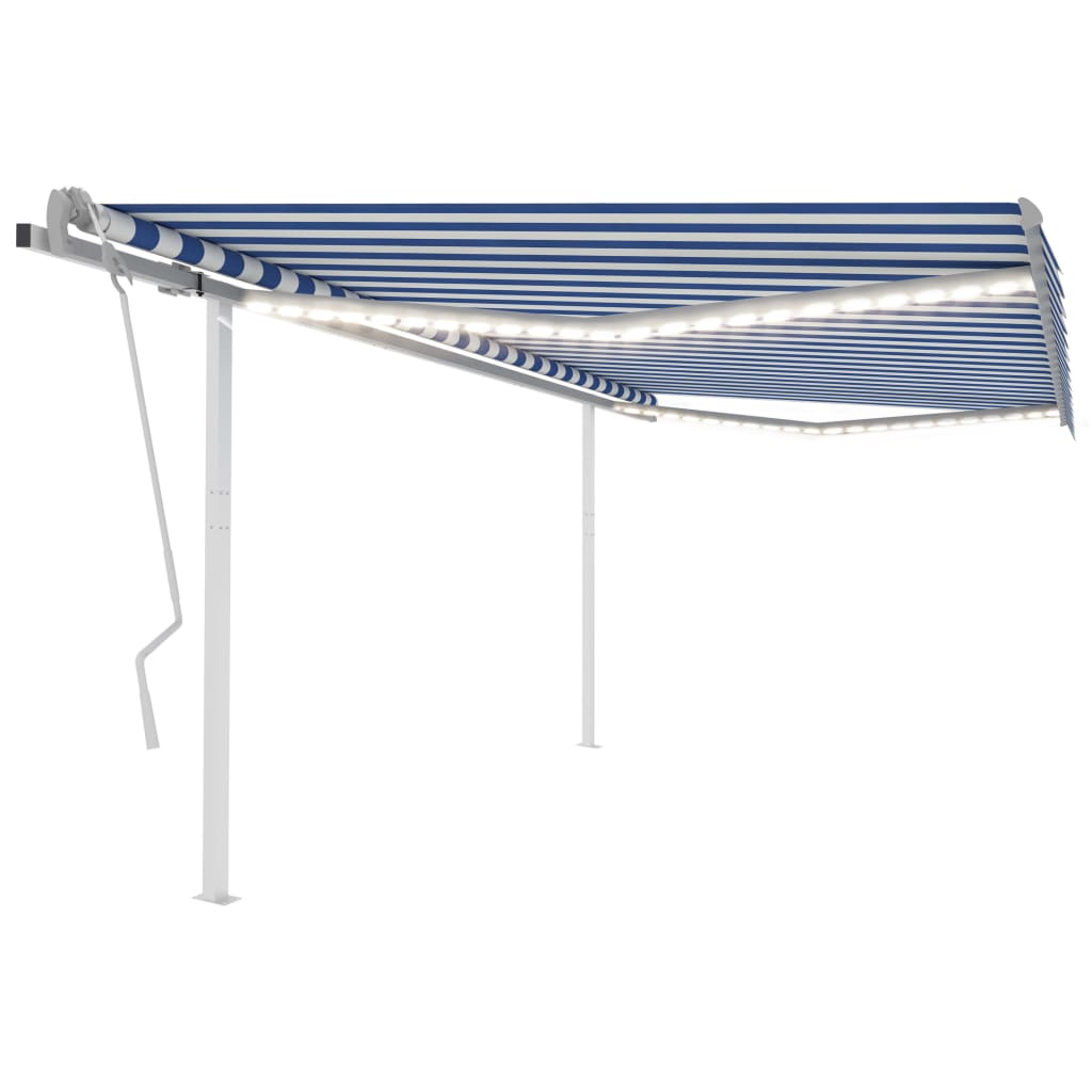 Tenda da Sole Retrattile Manuale con LED 4,5x3,5 m Blu e Bianca cod mxl 43726