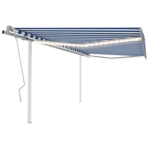 Tenda da Sole Retrattile Manuale con LED 4,5x3,5 m Blu e Bianca cod mxl 43726
