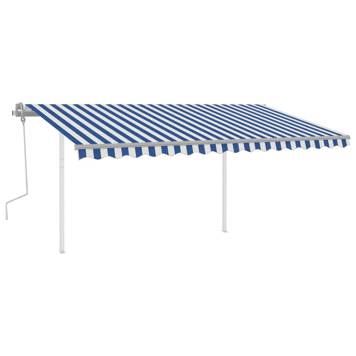 Tenda da Sole Retrattile Manuale con LED 4,5x3,5 m Blu e Bianca 3070041