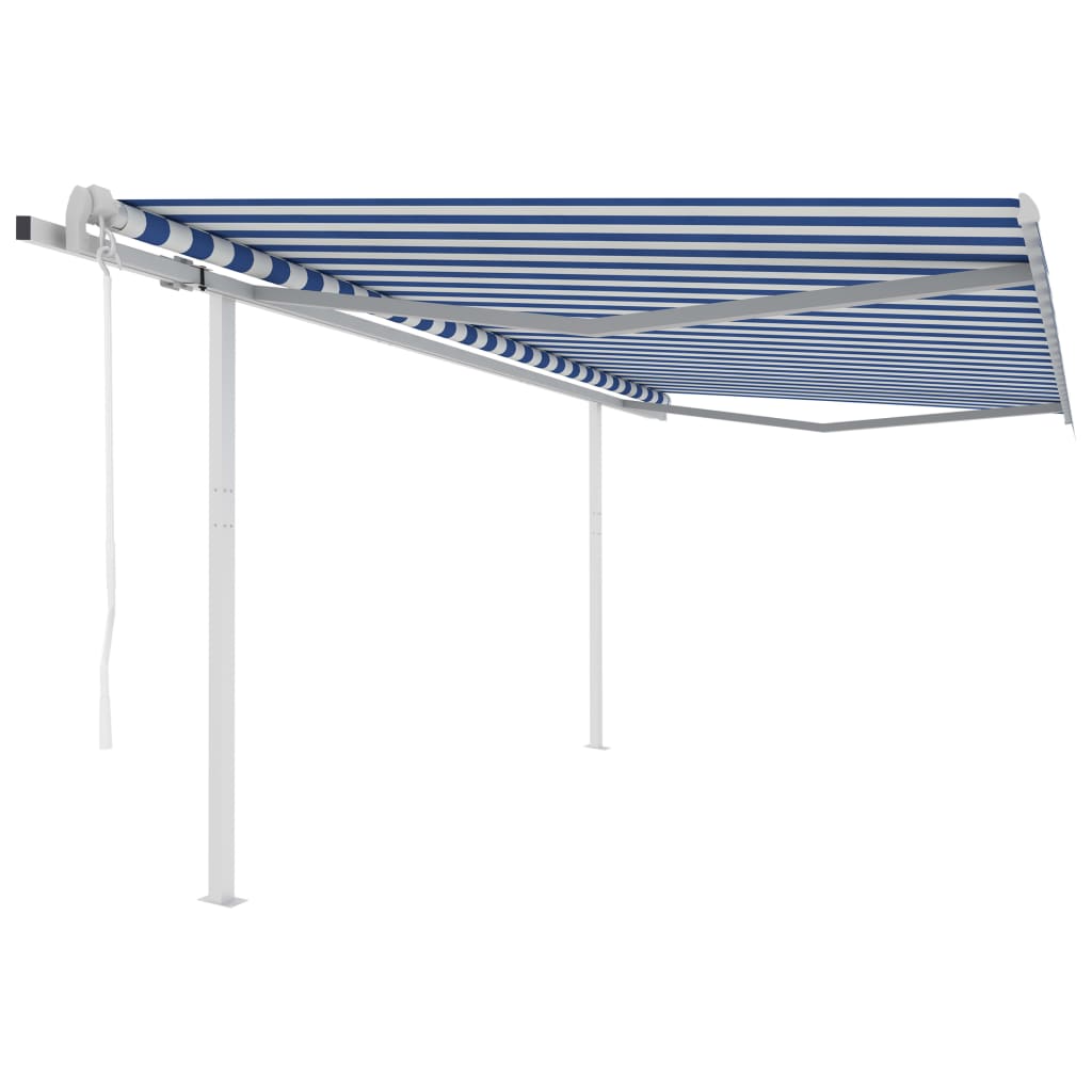 Tenda da Sole Retrattile Automatica e Pali 4,5x3,5 m Blu Bianca cod mxl 35380