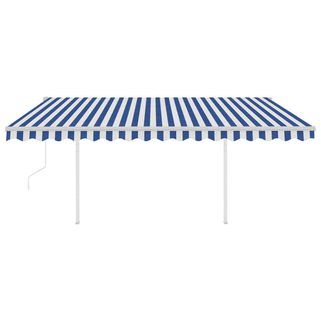 Tenda da Sole Retrattile Automatica e Pali 4,5x3,5 m Blu Bianca 3070046