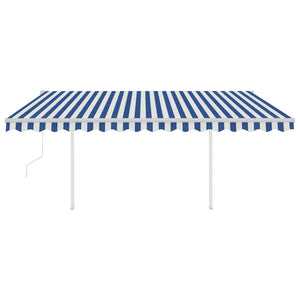 Tenda da Sole Retrattile Automatica e Pali 4,5x3,5 m Blu Bianca 3070046