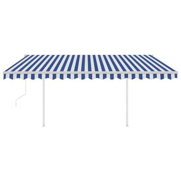 Tenda da Sole Retrattile Automatica e Pali 4,5x3,5 m Blu Bianca 3070046