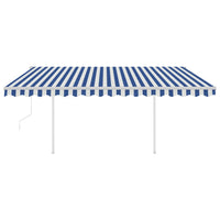 Tenda da Sole Retrattile Automatica e Pali 4,5x3,5 m Blu Bianca cod mxl 35380