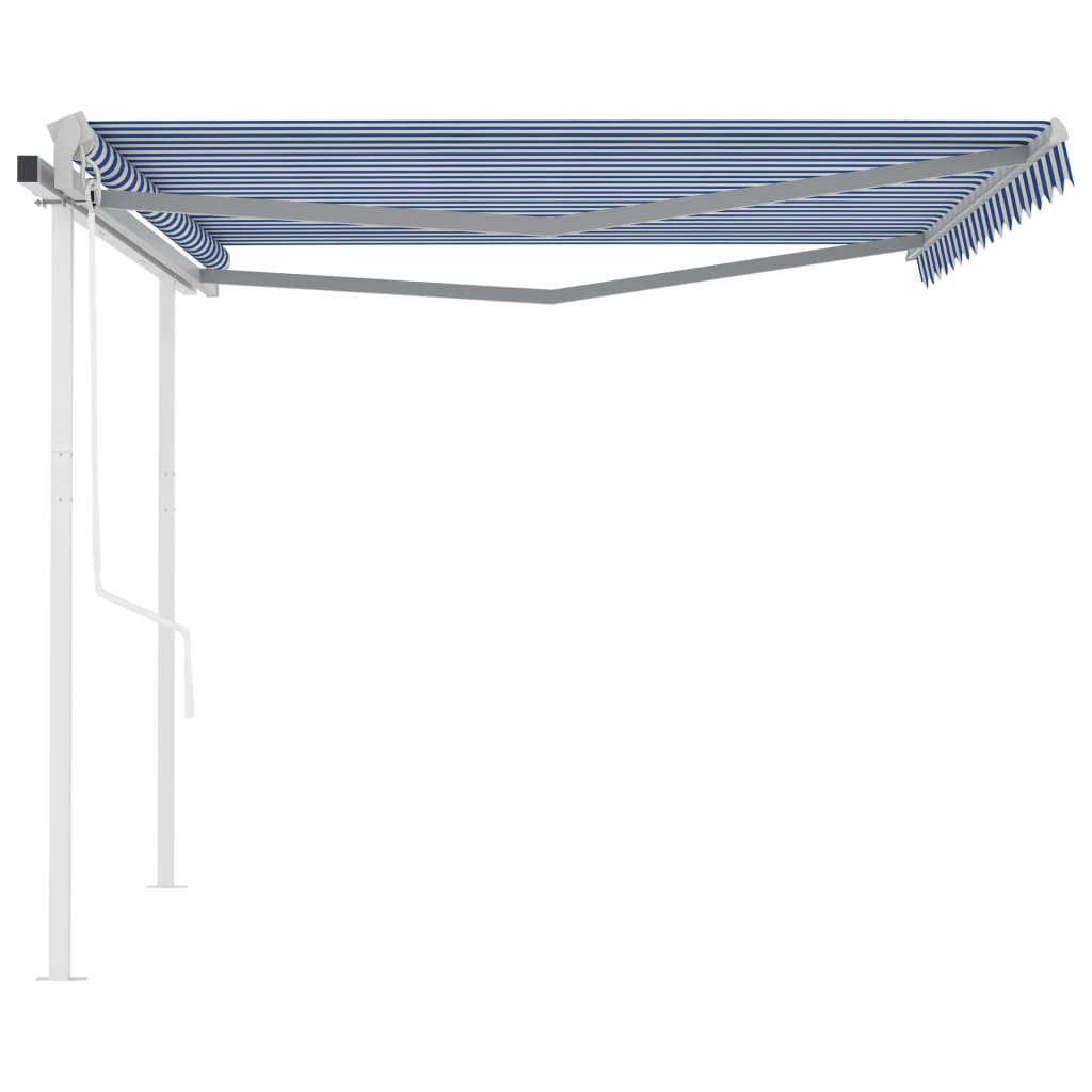 Tenda da Sole Retrattile Automatica e Pali 4,5x3,5 m Blu Bianca 3070046