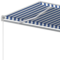 Tenda da Sole Retrattile Automatica e Pali 4,5x3,5 m Blu Bianca cod mxl 35380