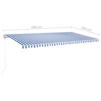Tenda da Sole Retrattile Manuale con Pali 6x3,5 m Blu e Bianca cod mxl 43799