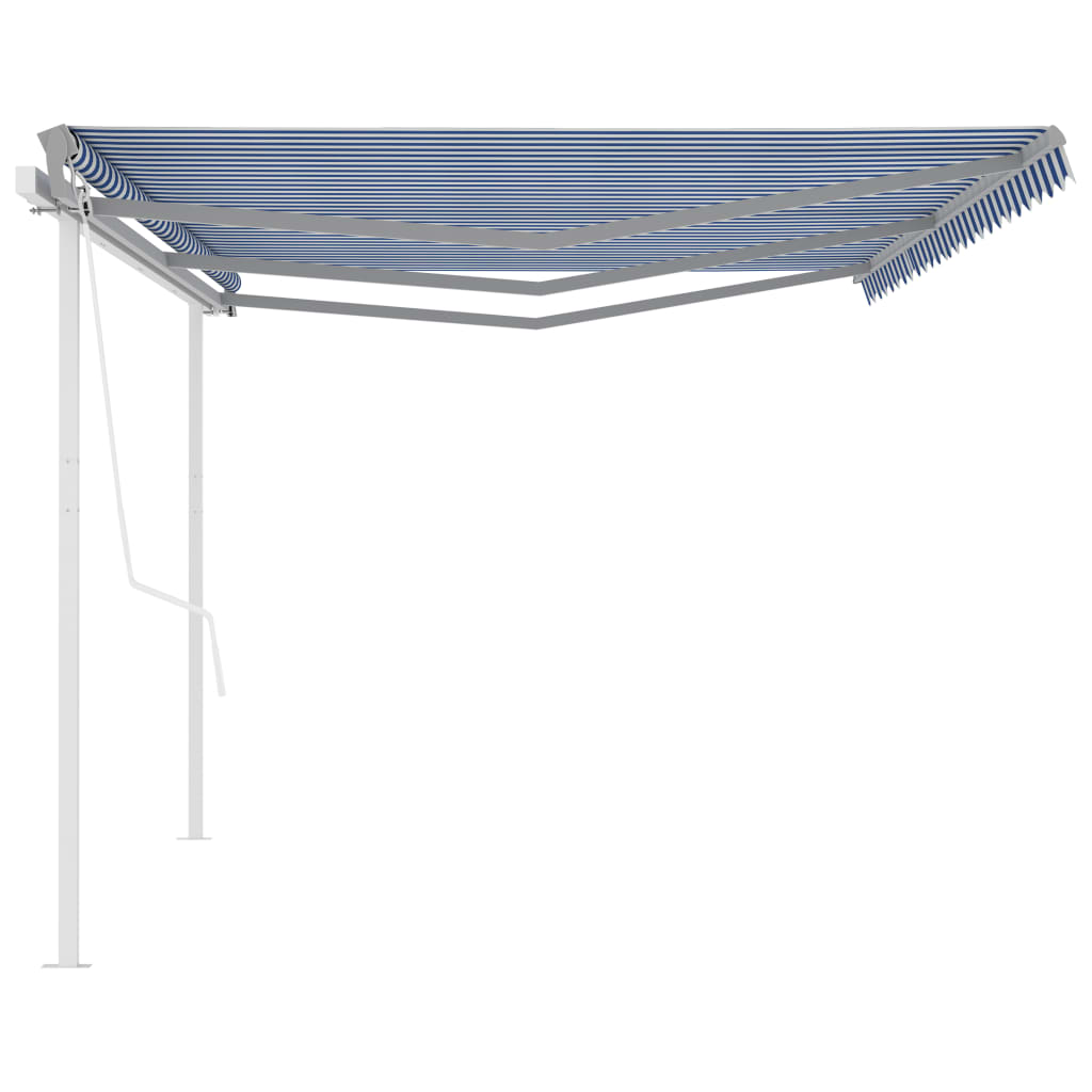 Tenda da Sole Retrattile Automatica con Pali 6x3,5 m Blu Bianca 3070086