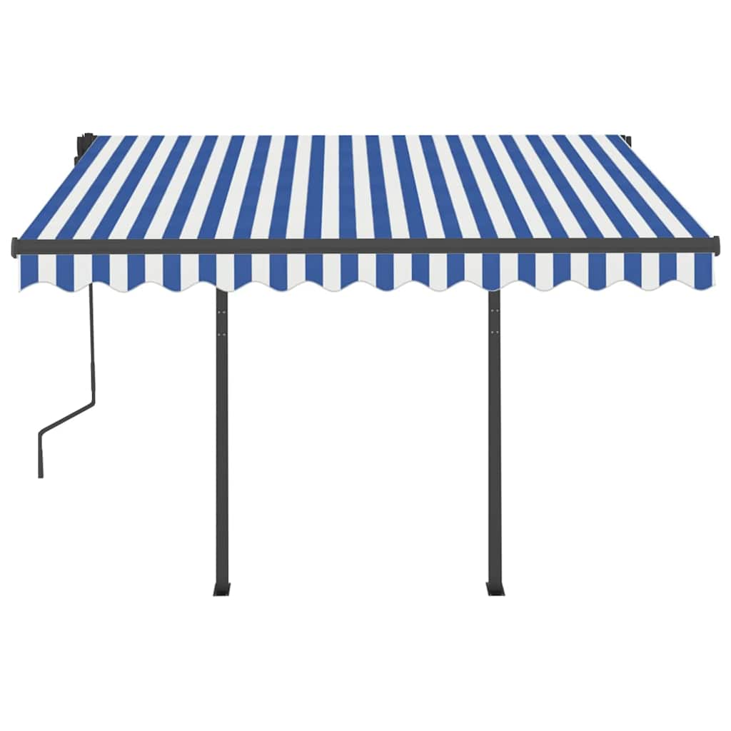 Tenda da Sole Retrattile Manuale con LED 3x2,5cm Blu e Bianca