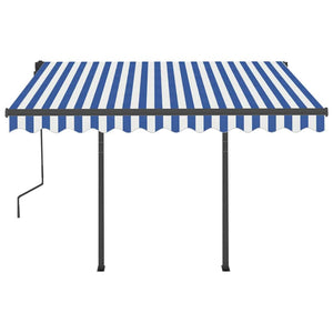 Tenda da Sole Retrattile Manuale con LED 3x2,5cm Blu e Bianca
