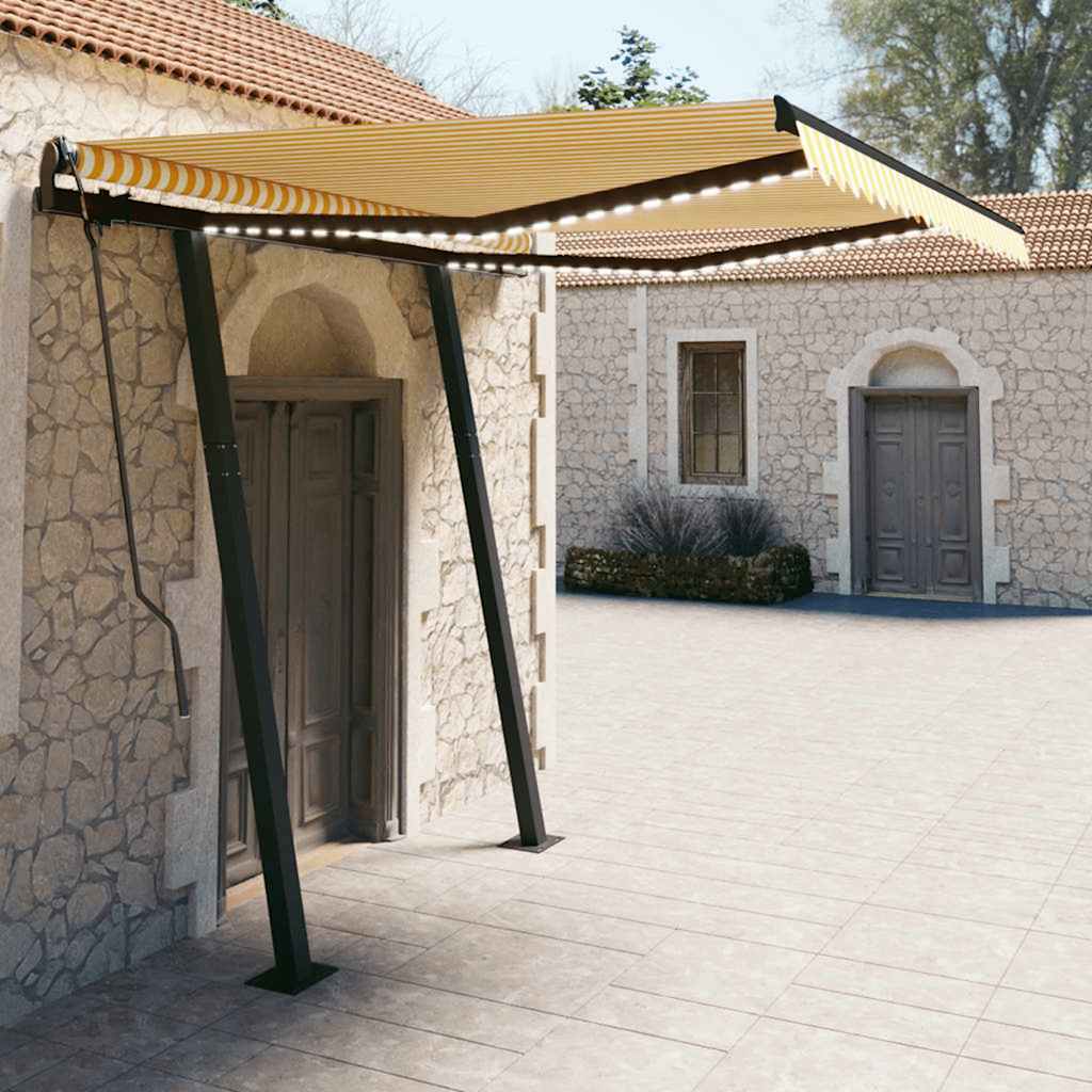 Tenda da Sole Retrattile Manuale con LED 3x2,5m Gialla Bianca 3070103