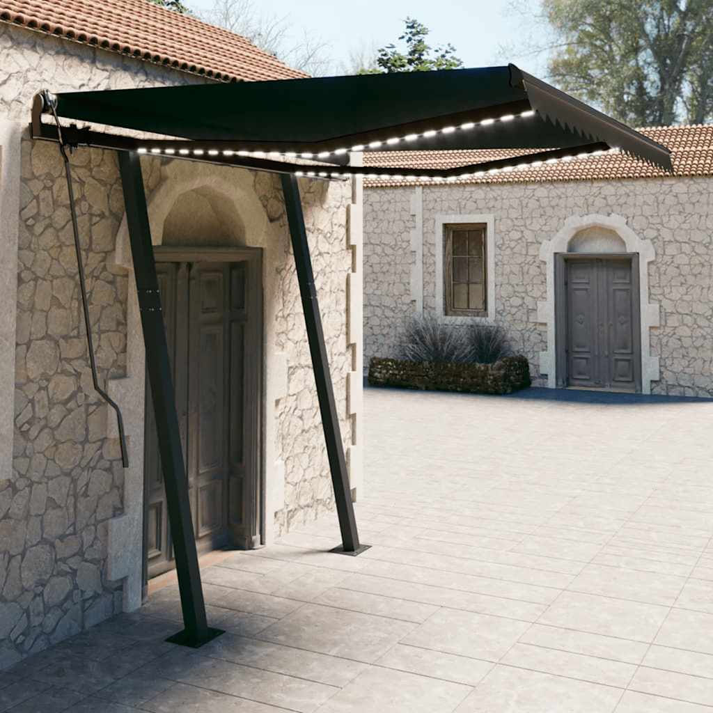 Tenda da Sole Retrattile Manuale con LED 3x2,5m Antracite 3070104