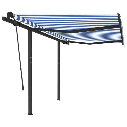 Tenda da Sole Retrattile Automatica con Pali 3x2,5m Blu/ Bianca 3070106
