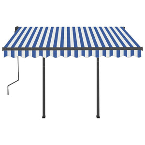 Tenda da Sole Retrattile Automatica con Pali 3x2,5m Blu/ Bianca 3070106