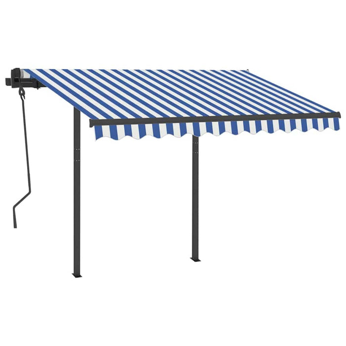 Tenda da Sole Retrattile Manuale con LED 3,5x2,5m Blu e Bianca 3070121
