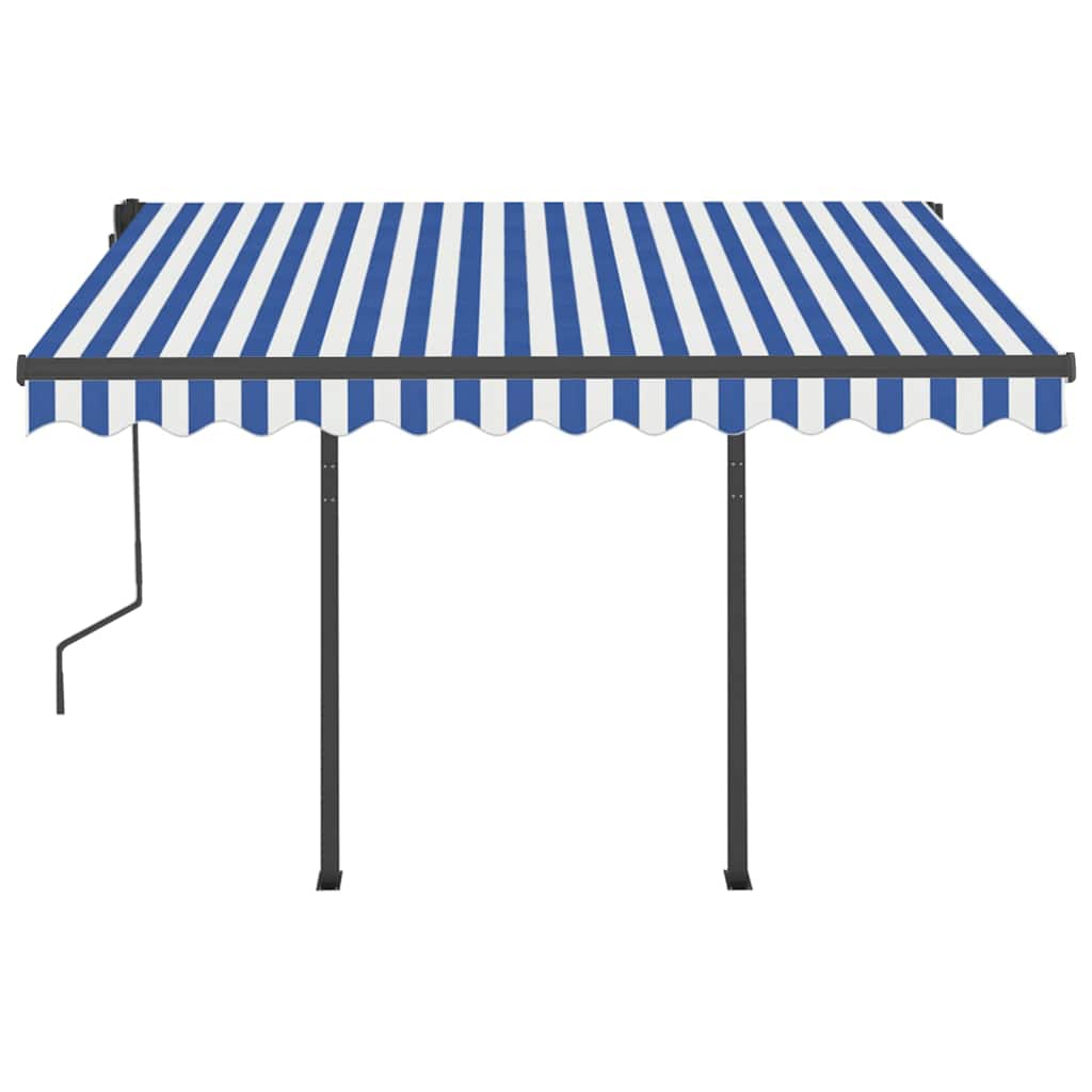 Tenda da Sole Retrattile Manuale con LED 3,5x2,5m Blu e Bianca 3070121