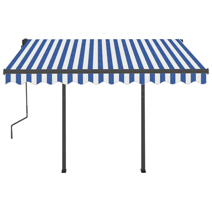 Tenda da Sole Retrattile Manuale con LED 3,5x2,5m Blu e Bianca 3070121
