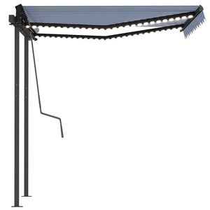 Tenda da Sole Retrattile Manuale con LED 3,5x2,5m Blu e Bianca 3070121
