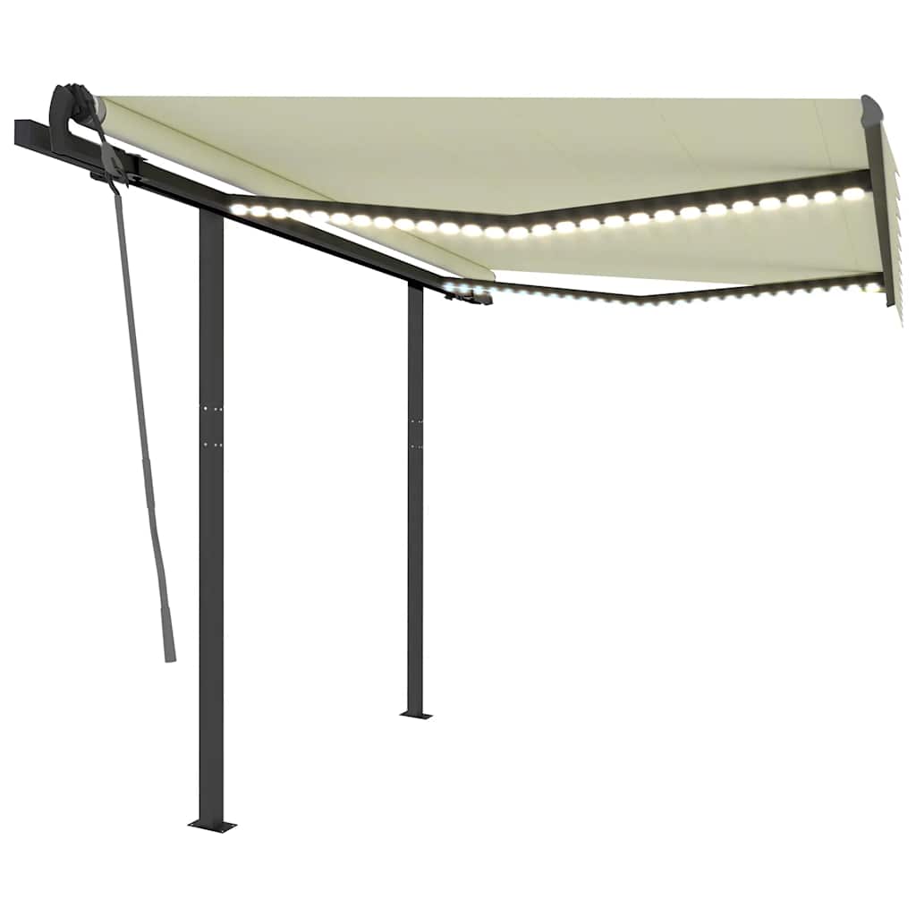 Tenda da Sole Retrattile Manuale con LED 3,5x2,5 m Crema 3070122