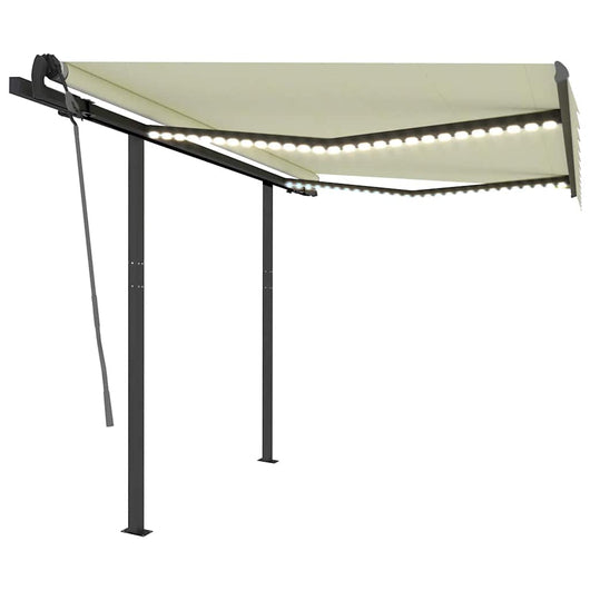 Tenda da Sole Retrattile Manuale con LED 3,5x2,5 m Crema 3070122