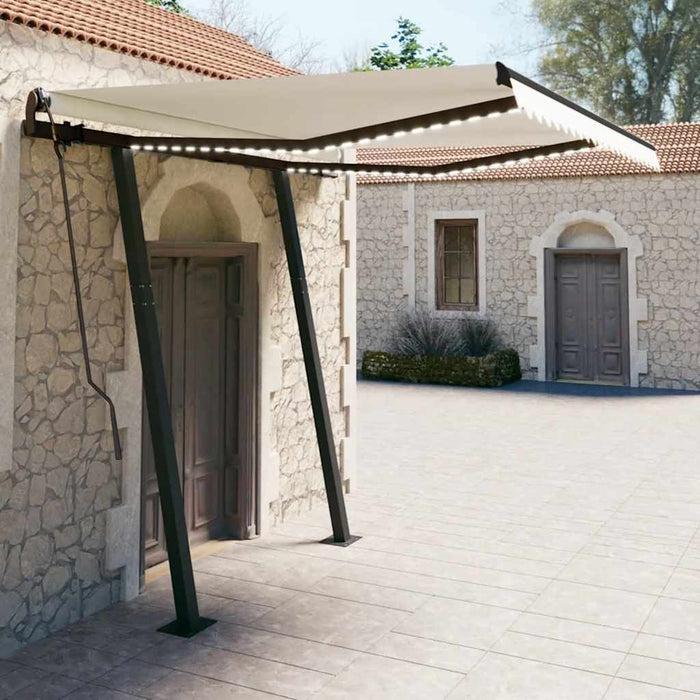Tenda da Sole Retrattile Manuale con LED 3,5x2,5 m Crema 3070122