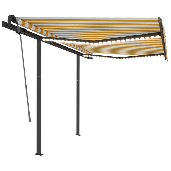 Tenda da Sole Retrattile Manuale con LED 3,5x2,5m Gialla Bianca 3070123