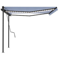 Tenda da Sole Retrattile Manuale con LED 4x3 m Blu e Bianca 3070141