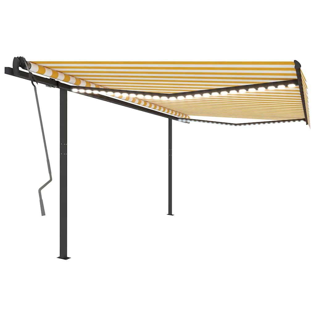 Tenda da Sole Retrattile Manuale con LED 4x3 m Gialla e Bianca 3070143