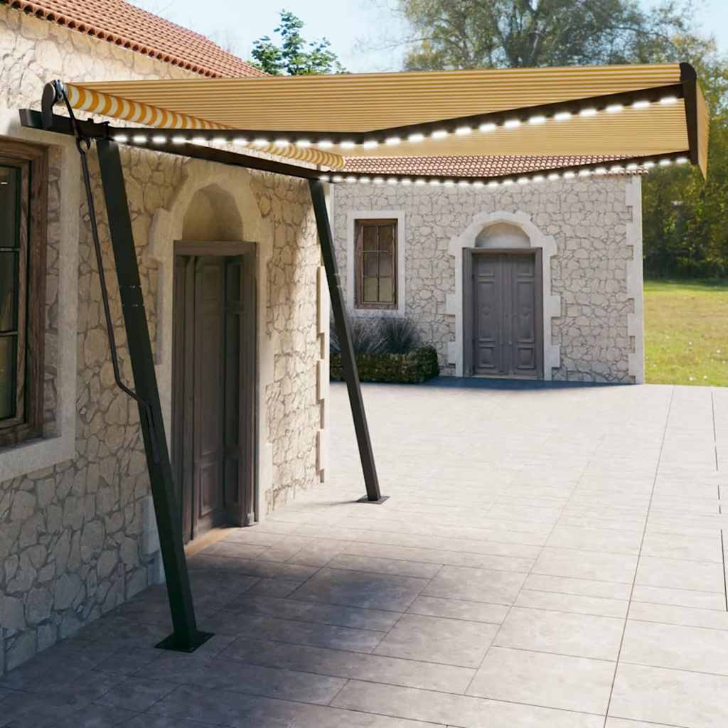 Tenda da Sole Retrattile Manuale con LED 4x3 m Gialla e Bianca 3070143