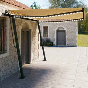 Tenda da Sole Retrattile Manuale con LED 4x3 m Gialla e Bianca 3070143