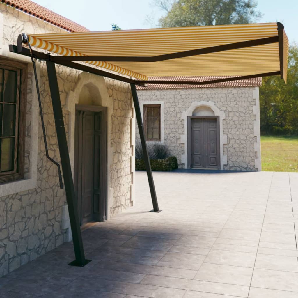 Tenda da Sole Retrattile Manuale con Pali 4,5x3 m Gialla Bianca cod mxl 57741