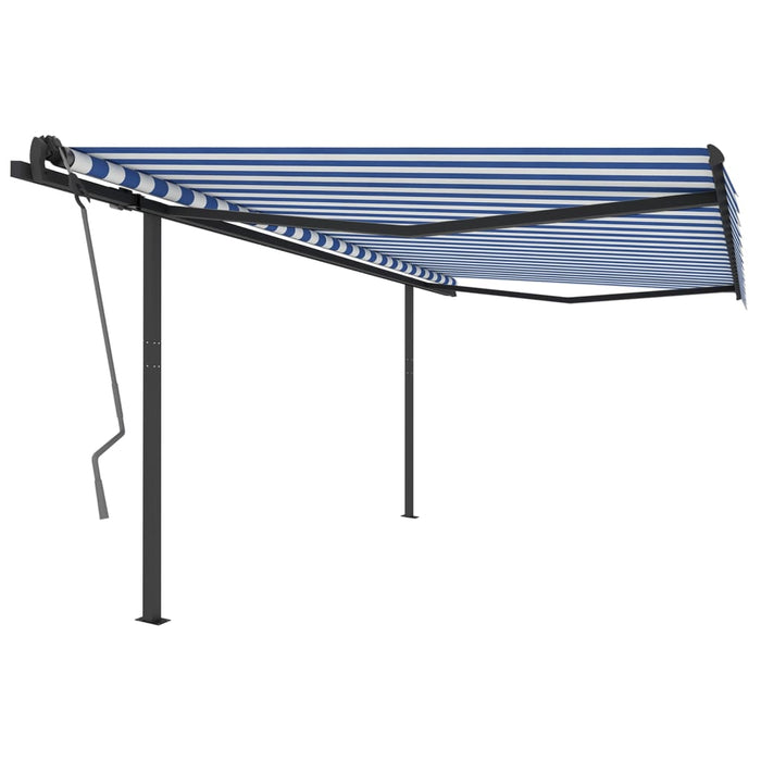Tenda da Sole Retrattile Automatica con Pali 4,5x3 m Blu Bianca 3070166