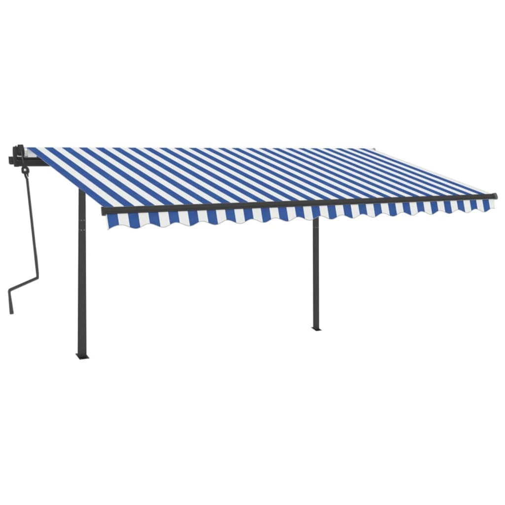 Tenda da Sole Retrattile Automatica con Pali 4,5x3 m Blu Bianca 3070166