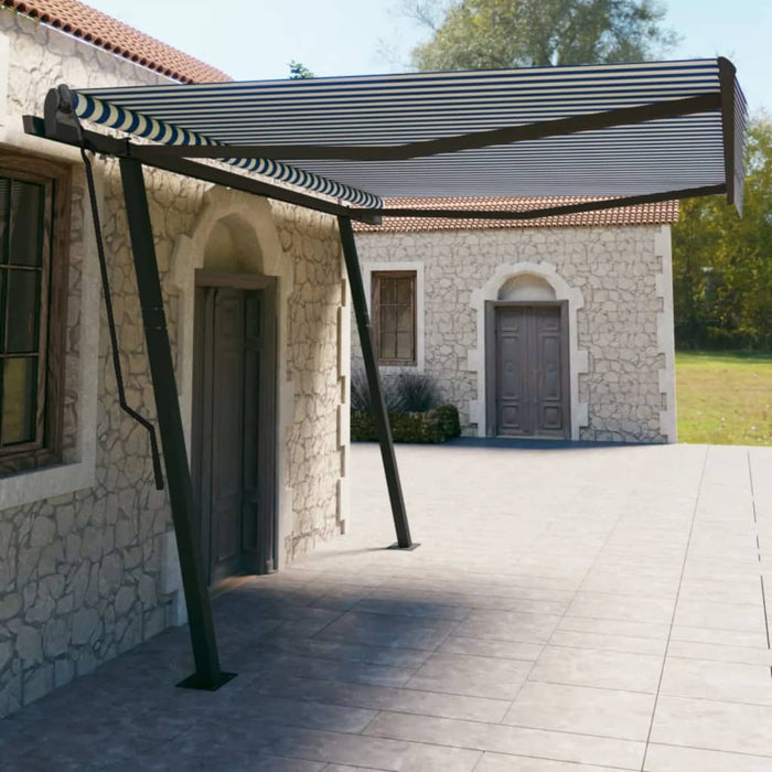 Tenda da Sole Retrattile Automatica con Pali 4,5x3 m Blu Bianca 3070166
