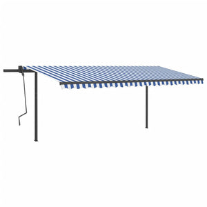 Tenda da Sole Retrattile Automatica e Pali 5x3 m Blu e Bianca 3070186
