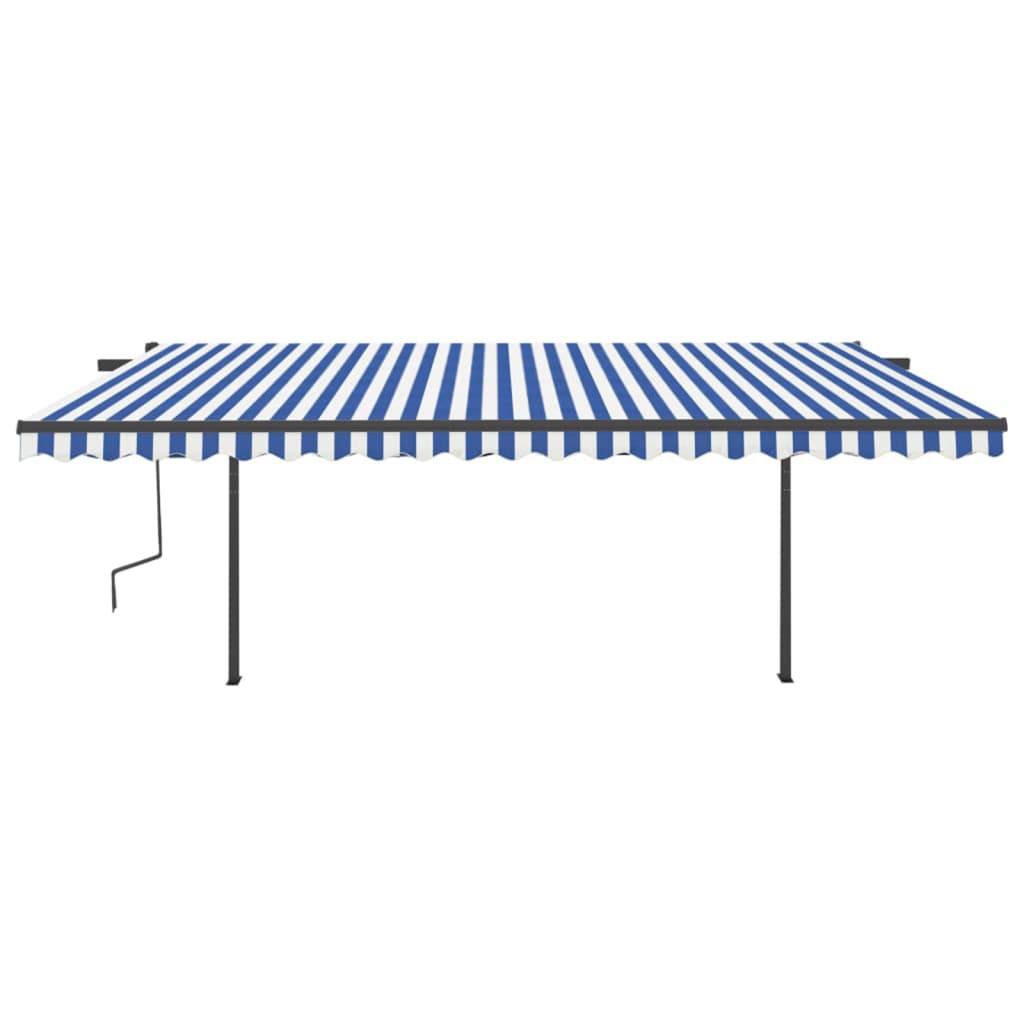 Tenda da Sole Retrattile Automatica e Pali 5x3 m Blu e Bianca 3070186