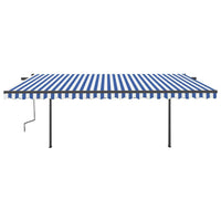 Tenda da Sole Retrattile Automatica e Pali 5x3 m Blu e Bianca 3070186