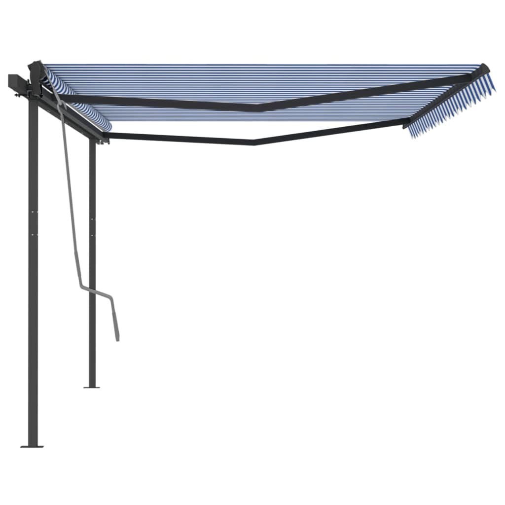 Tenda da Sole Retrattile Automatica e Pali 5x3 m Blu e Bianca 3070186