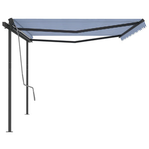 Tenda da Sole Retrattile Automatica e Pali 5x3 m Blu e Bianca 3070186