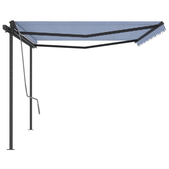 Tenda da Sole Retrattile Automatica e Pali 5x3 m Blu e Bianca 3070186
