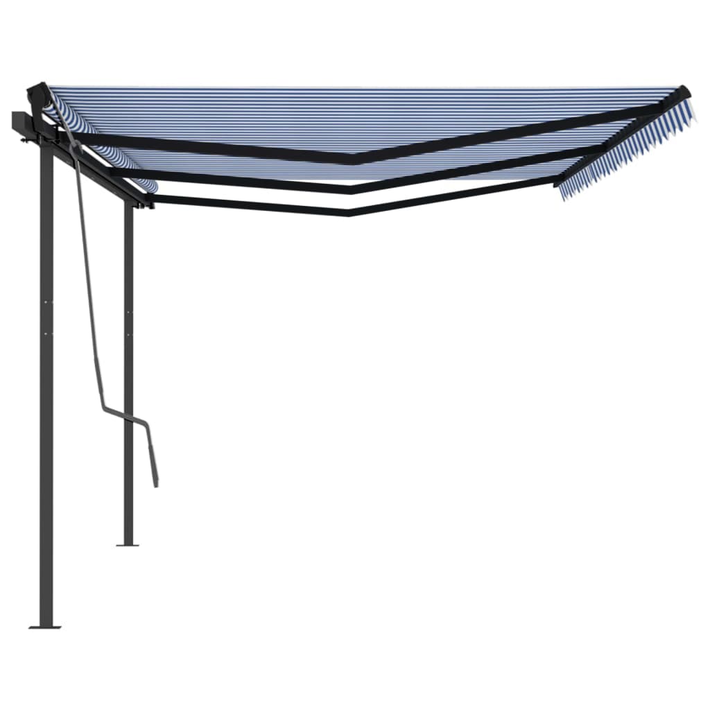 Tenda da Sole Retrattile Manuale con Pali 6x3 m Blu e Bianco 3070196