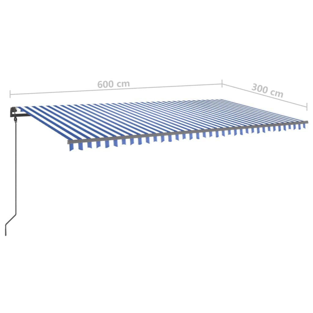 Tenda da Sole Retrattile Manuale con Pali 6x3 m Blu e Bianco 3070196