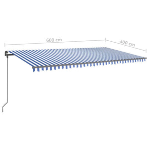 Tenda da Sole Retrattile Manuale con Pali 6x3 m Blu e Bianco 3070196