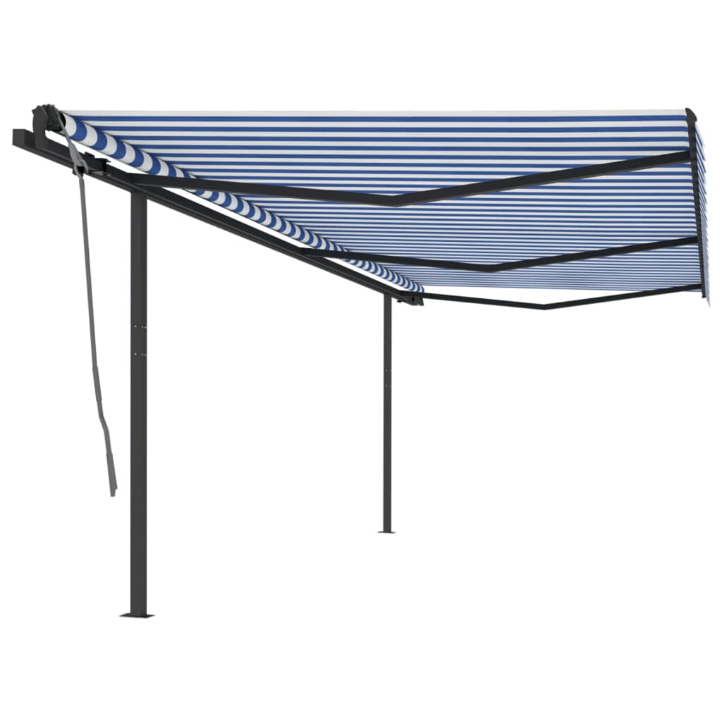 Tenda da Sole Retrattile Automatica con Pali 6x3 m Blu e Bianca cod mxl 60902